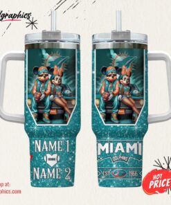 Miami Dolphins NFL Mickey And Minnie Couple 40oz Stanley Tumbler Custom Name