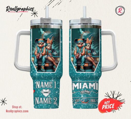 Miami Dolphins NFL Mickey And Minnie Couple 40oz Stanley Tumbler Custom Name