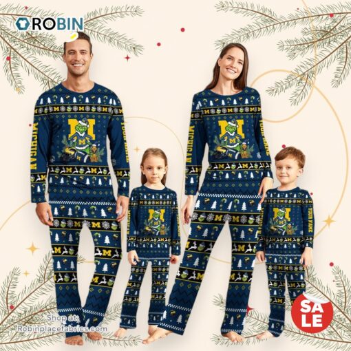 Michigan Wolverines NCAA Custom Name Grinch Christmas And Sport Team Pajama Set