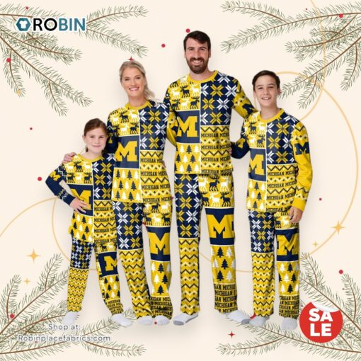 Michigan Wolverines NCAA Patterns Essentials Christmas Holiday Family Matching Pajama Sets