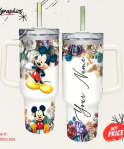Mickey Mouse 3d Colorful Flower Sublimation Pattern 40oz Tumbler With Handle And Straw Lid 40 Oz Stanley Travel Cups