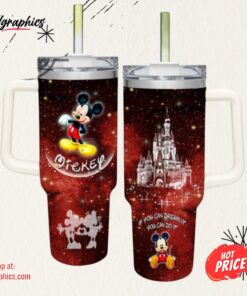 Mickey Mouse Castle Glitter Pattern 40oz Tumbler With Handle