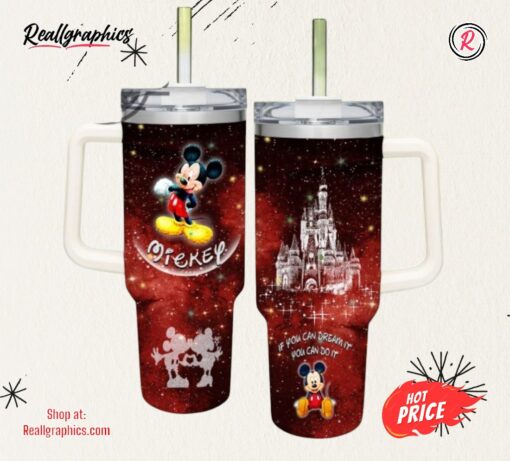 Mickey Mouse Castle Glitter Pattern 40oz Tumbler With Handle