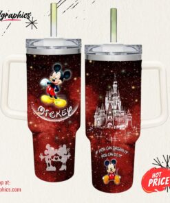 Mickey Mouse Castle Glitter Pattern 40oz Tumbler with Handle and Straw Lid
