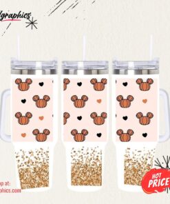 Mickey Mouse Halloween Cup 40oz Mouse With Ears Pumpkins 40 Oz Stainless Steel Quencher Tumbler With Handle Faux Glitter Disney Characters Stanley Cups Dupe