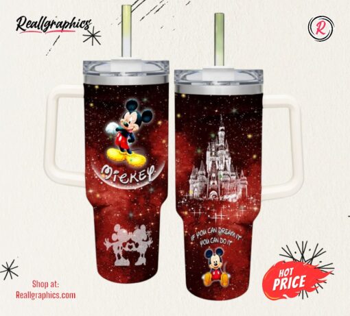 Mickey Mouse Tumbler 40 Oz Mickey Mouse Castle Glitter Pattern 40oz Stainless Steel Stanley Tumbler With Handle And Straw Lid Disney Cups New