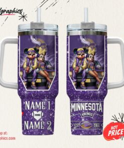 Minnesota Vikings NFL Mickey And Minnie Couple 40oz Stanley Tumbler Custom Name