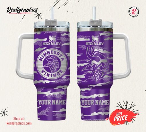 Minnesota Vikings NFL Personalized New Camo Pattern Stanley Tumbler 40oz