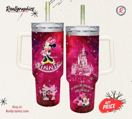 Minnie Mouse Castle Glitter Pattern 40oz Tumbler with Handle and Straw Lid