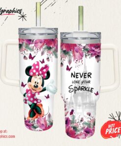 Minnie Mouse Flower Pattern 40oz Tumbler with Handle and Straw Lid