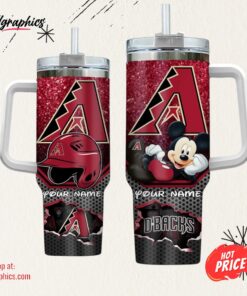 MLB Arizona Diamondbacks Mickey Mouse Tumbler 40oz With Handle MLB Arizona Diamondbacks Mickey Mouse Tumbler 40oz With Handle