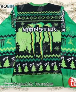 Monster Energy Ugly Christmas Sweater   Green and Black Monster Drink Holiday Sweater