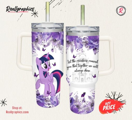 My Little Pony Twilight Sparkle Flower Pattern 40oz Stainless Steel Tumbler with Handle and Straw Lid