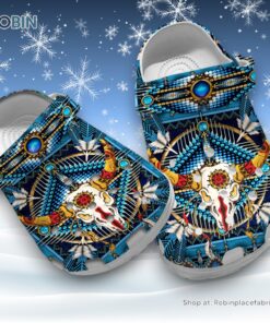 Native American with Skull Cow 3D Printed Crocs Clogs Shoes