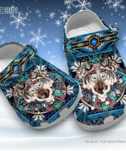 Native American with Wolf 3D Printed Crocs Clogs Shoes Native American with Wolf 3D Printed Crocs Clogs Shoes