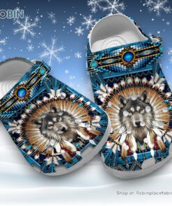 Native American with Wolf AOP Printed Crocs Clogs Shoes Native American with Wolf AOP Printed Crocs Clogs Shoes