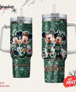 NCAA Ohio Bobcats Mickey And Minnie Couple 40oz Stainless Steel Tumbler With Handle