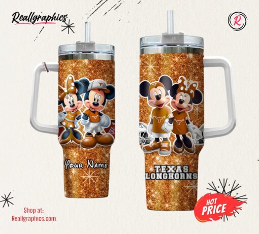 NCAA Texas Longhorns Mickey And Minnie Couple 40oz Stainless Steel Tumbler