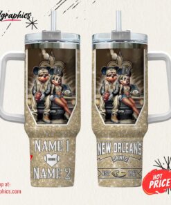 New Orleans Saints NFL Mickey And Minnie Couple 40oz Stanley Tumbler Custom Name