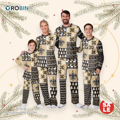 New Orleans Saints NFL Patterns Essentials Christmas Holiday Family Matching Pajama Sets