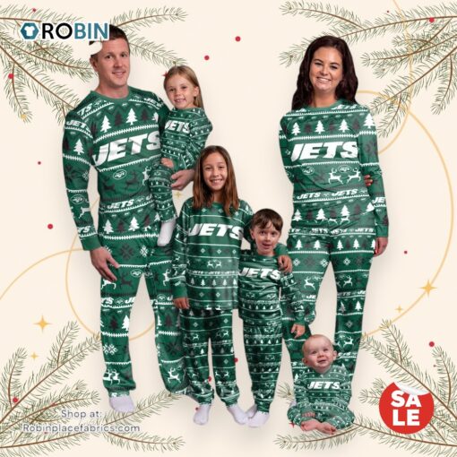 New York Jets NFL Patterns Essentials Christmas Holiday Family Matching Pajama Sets