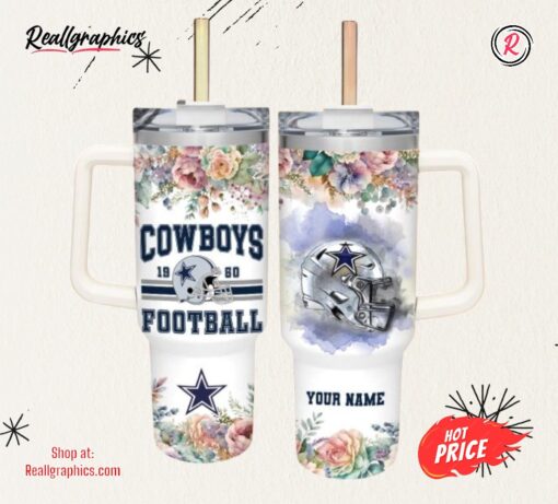 NFL Dallas Cowboys Helmet Flame Pattern 40Oz Stainless Steel Tumbler