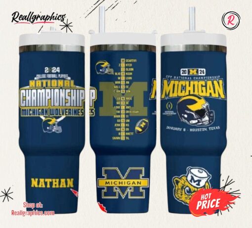 NFL Michigan National Championship Football Tumbler Personalized Michigan Wolverines National Champions 2024 40Oz Stainless Steel Stanley Cup NEW