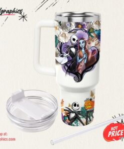 Nightmare Before Christmas Tumbler 40 Oz Jack Skellington 3D Colorful Flower Pattern 40Oz Stainless Steel Tumbler And Straw Lid