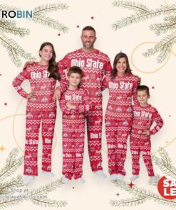 Ohio State Buckeyes NCAA Patterns Essentials Christmas Holiday Family Matching Pajama Sets