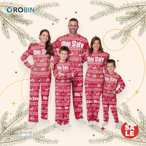 Ohio State Buckeyes NCAA Patterns Essentials Christmas Holiday Family Matching Pajama Sets