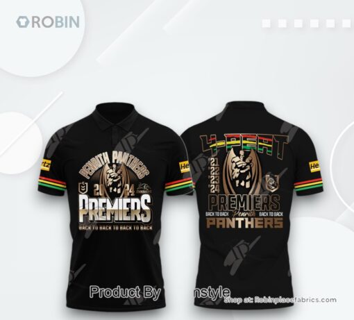 Penrith Panthers 4 Peat 2021 2022 2023 2024 Premiers Back To Back To Back To Back Premiers Polo Shirt
