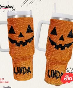 Personalized Halloween Bling 40 Oz Tumbler, Pumpkin Bling Cup