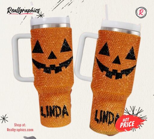Personalized Halloween Bling 40 Oz Tumbler, Pumpkin Bling Cup