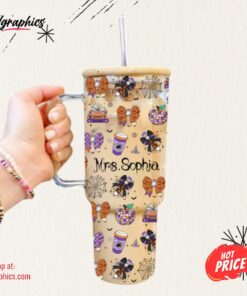 Personalized Teacher Halloween Pencil, Halloween Coquette Bow Tumbler
