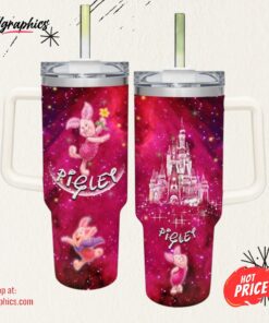 Piglet Castle Glitter Pattern 40oz Tumbler with Handle and Straw Lid