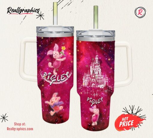 Piglet Castle Glitter Pattern 40oz Tumbler with Handle and Straw Lid