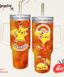 Pikachu Pattern 40oz Tumbler with Handle and Straw Lid
