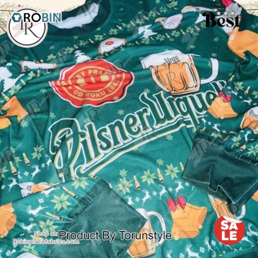 Pilsner Urquell Christmas Sweater   Classic Czech Beer Holiday Pullover with Mug Design