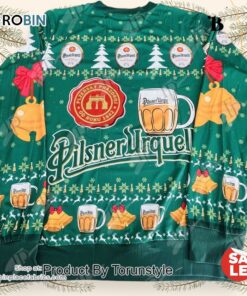 Pilsner Urquell Christmas Sweater   Classic Czech Beer Holiday Pullover with Mug Design
