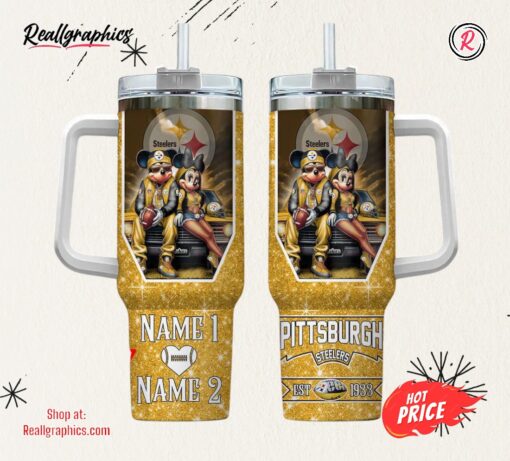 Pittsburgh Steelers NFL Mickey And Minnie Couple 40oz Stanley Tumbler Custom Name