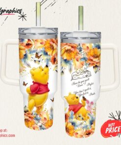 Pooh Flower Pattern 40oz Tumbler with Handle and Straw Lid