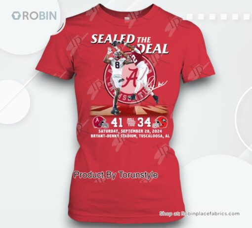 Saban Field 2024 The Deal 41 34 Bryant Denny Stadium Alabama Crimson Tide T Shirt