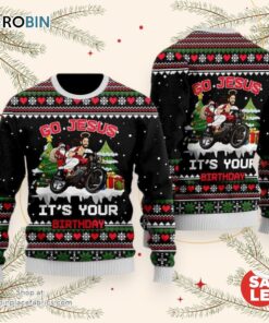 Santa Jesus Ride Motobike Ugly Christmas Sweater, Jesus Christmas Sweater