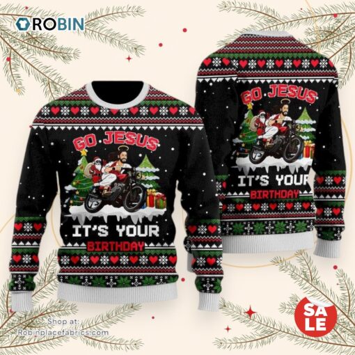 Santa Jesus Ride Motobike Ugly Christmas Sweater, Jesus Christmas Sweater