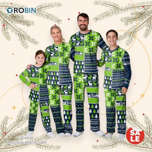 Seattle Seahawks NFL Patterns Essentials Christmas Holiday Family Matching Pajama Sets