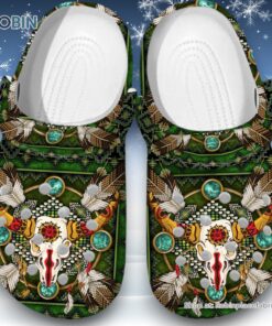 Skull Cow with Indigenous Pattern 3D Printed Crocs Clogs Shoes