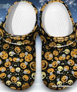 Skull Pumpkin with Black 3D Printed Crocs Clogs Shoes