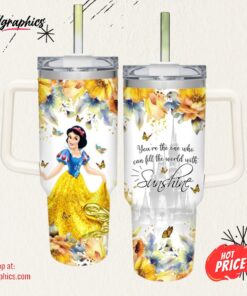 Snow White Princess Flower Pattern 40oz Tumbler with Handle and Straw Lid