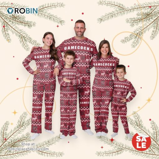 South Carolina Gamecocks NCAA Patterns Essentials Christmas Holiday Family Matching Pajama Sets