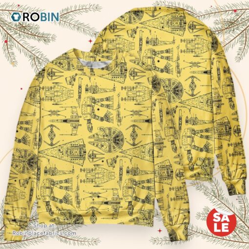 Space Ships Star Wars Yellow Sweater, Star Wars Ugly Sweatshirt